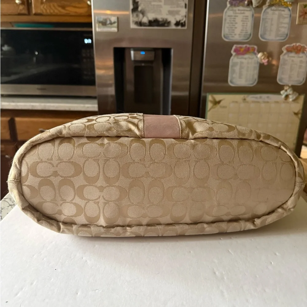 Coach Pinkish/Beige Monogram Cloth Leather Shoulderbag Tote - Picture 5 of 6